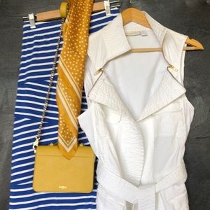 White cotton safari vest with gold hardware